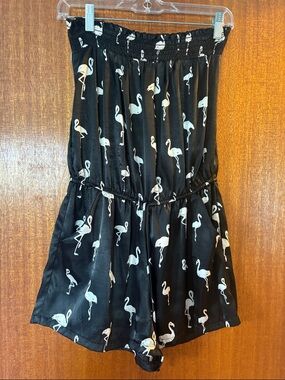 Black Flamingo-Print Strapless Romper